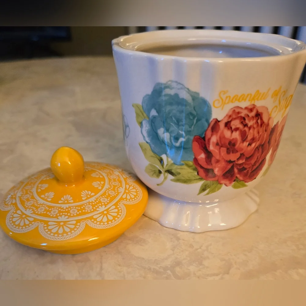 The Pioneer Woman Spoonful of Sugar Stoneware Sugar Bowl Blossom Jubilee Floral